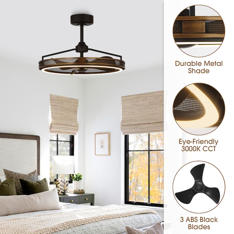 27" Matte Black ABS 3-blade LED Fandelier Bladeless Ceiling Fan with Light and Remote