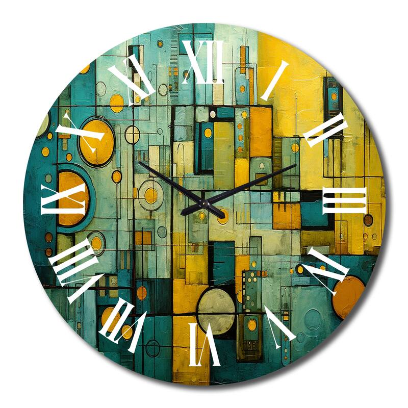 Designart "Smooth Inner Fire Retro Geometric Collage" Abstract Painting Oversized Wall Clock