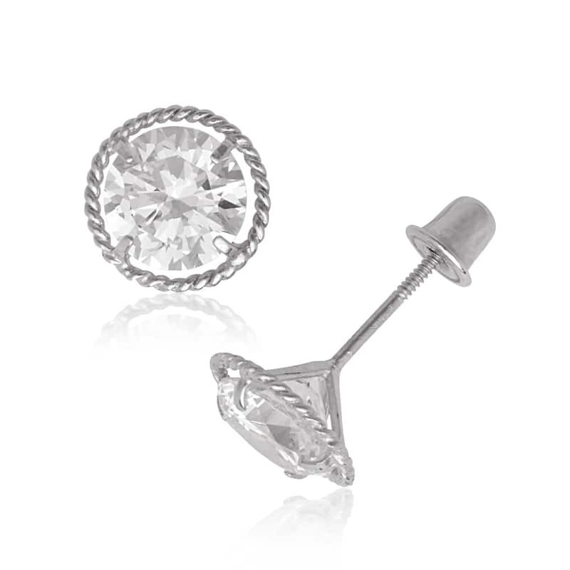 Curata 14K Gold 6mm Cubic Zirconia Stud Rope Border Screw-back Earrings - White