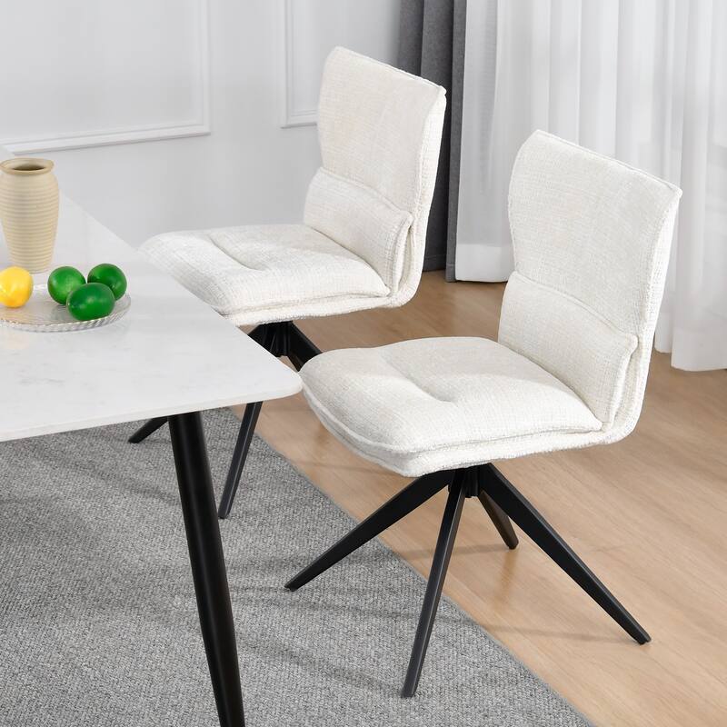 Modern Upholstered Swivel Dining Chairs Accent Side Chairs with Metal Legs - Set of 2 - White
