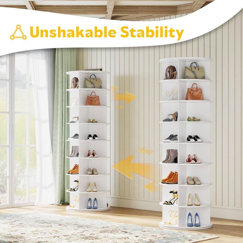 AECOJOY 8 Tier Rotating Shoe Rack, Shoe Tower Organizer with 4 Universal Casters