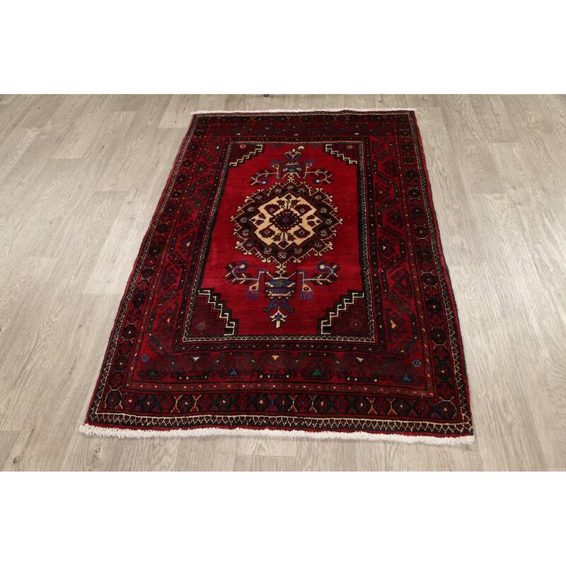 Geometric Balouch Persian Wool Area Rug Hand-knotted Foyer Carpet - 3'3" x 4'11"
