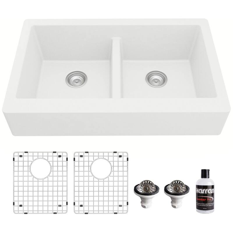 Karran USA QAR-750-PK1 Quartz QAR 34" Farmhouse Double Basin Quartz - White
