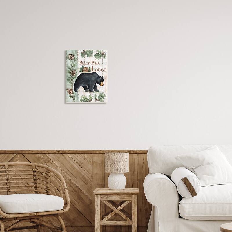 Stupell Black Bear Lodge Rustic Cabin Botanicals Sign Wood Wall Art, Design by Emma Leach - Multi-Color