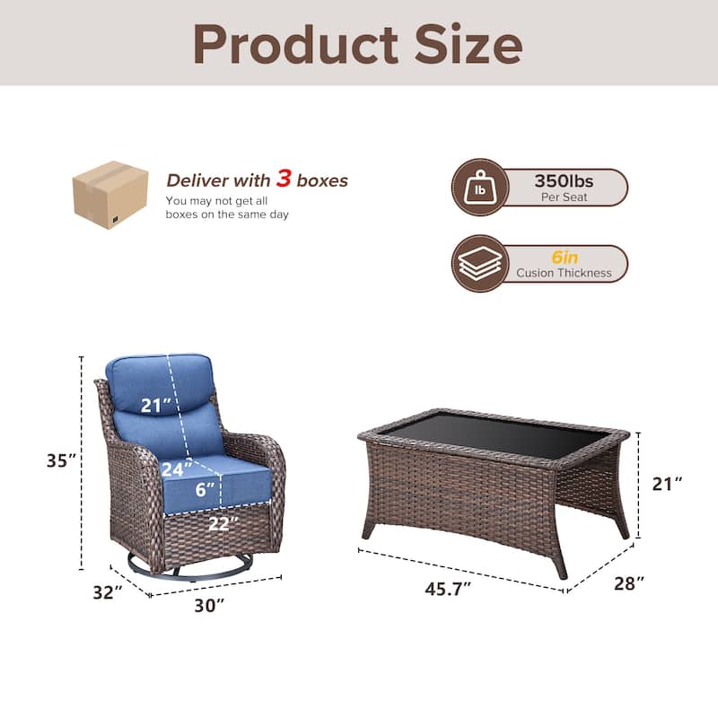 Gymojoy 5-Piece Patio Furniture Set with Swivel Glider Chairs, 6-Inch Ultra-Plush Cushions & Water-Resistant Olefin Fabric