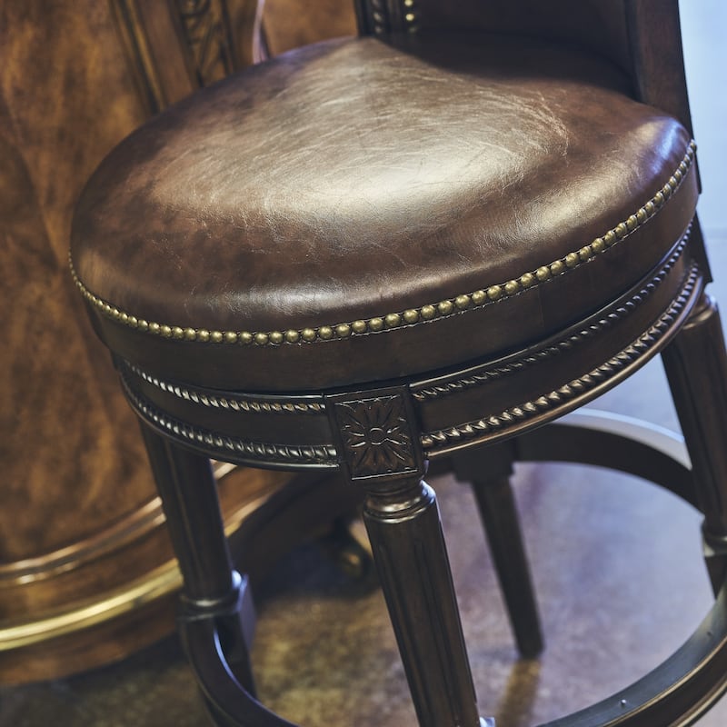 New Ridge Home Chapman 31in. Bar-Height Swivel Barstool with High-Back, Distressed Walnut Finish