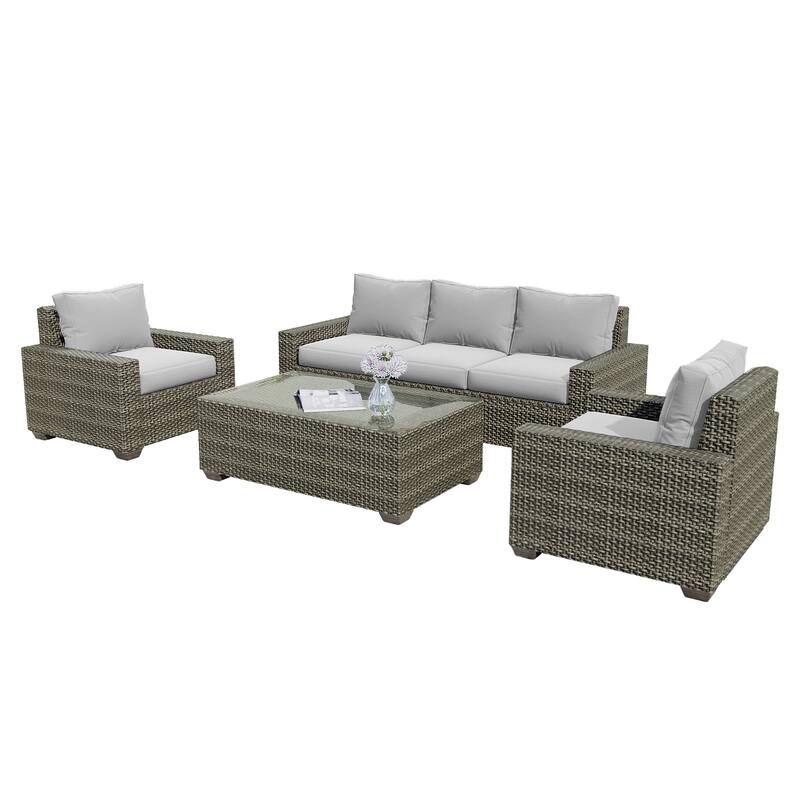 6 Pieces Patio Rattan Conversation Furniture Set with Coffee Table