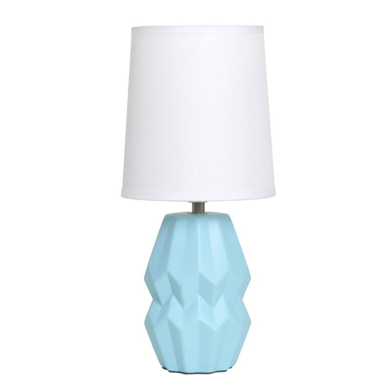 Ceramic Geometric Table Lamp with Fabric Shade for Bedroom - 6 x 6 x 13 in. (L x W x H) - Baby Blue