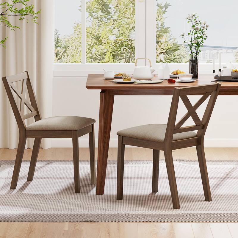 Set of 2 Oak Linen Upholstered Dining Chairs with Comfy Sponge Seat and Ergonomic Backrest - 18.5" x 22" x 31.5"