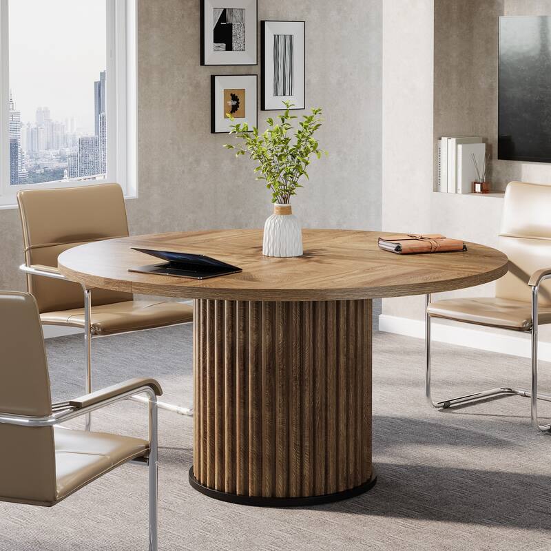 47 Inch Round Conference Table with Metal Base - 47.24" W x 47.24" D x 29.92" H