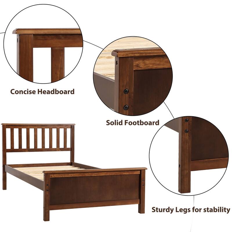 Twin Size Wood Platform Bed with Headboard