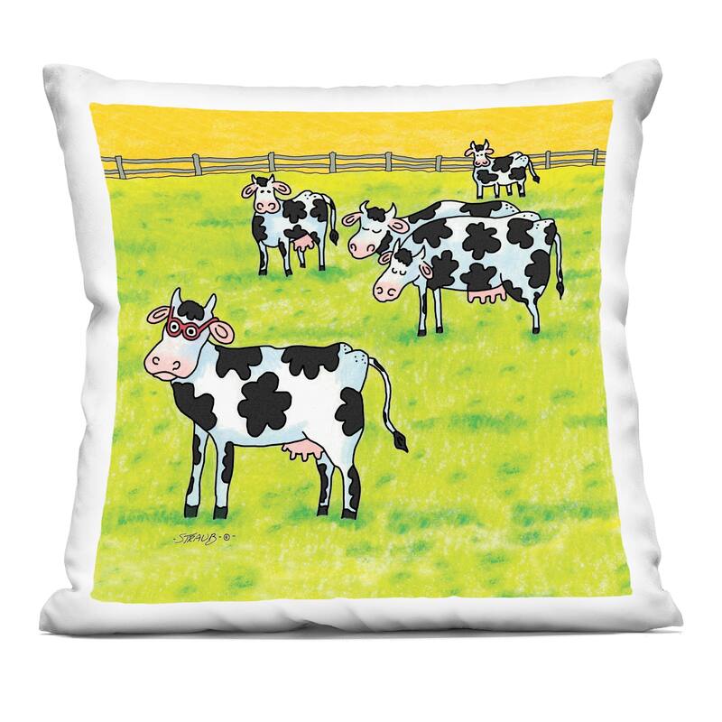 Stupell Funny Cow Herd with Specs Decorative Printed Throw Pillow Design by Roger Straub - Accent - Polyester - Yellow - Single