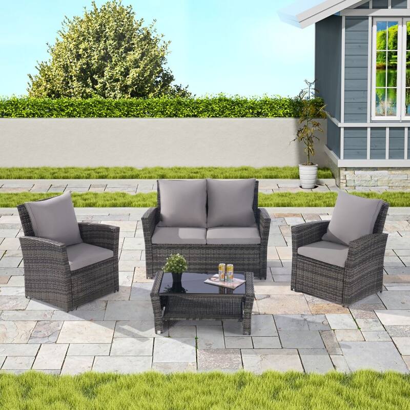 6-piece Aluminum Patio Furniture Set, Modern Metal Outdoor Conversation Set Sectional Sofa - Dark Gray