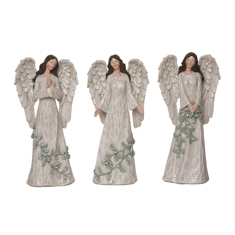 Transpac Resin Greenery Angel Figurine Set of 3 Christmas Home Decorations