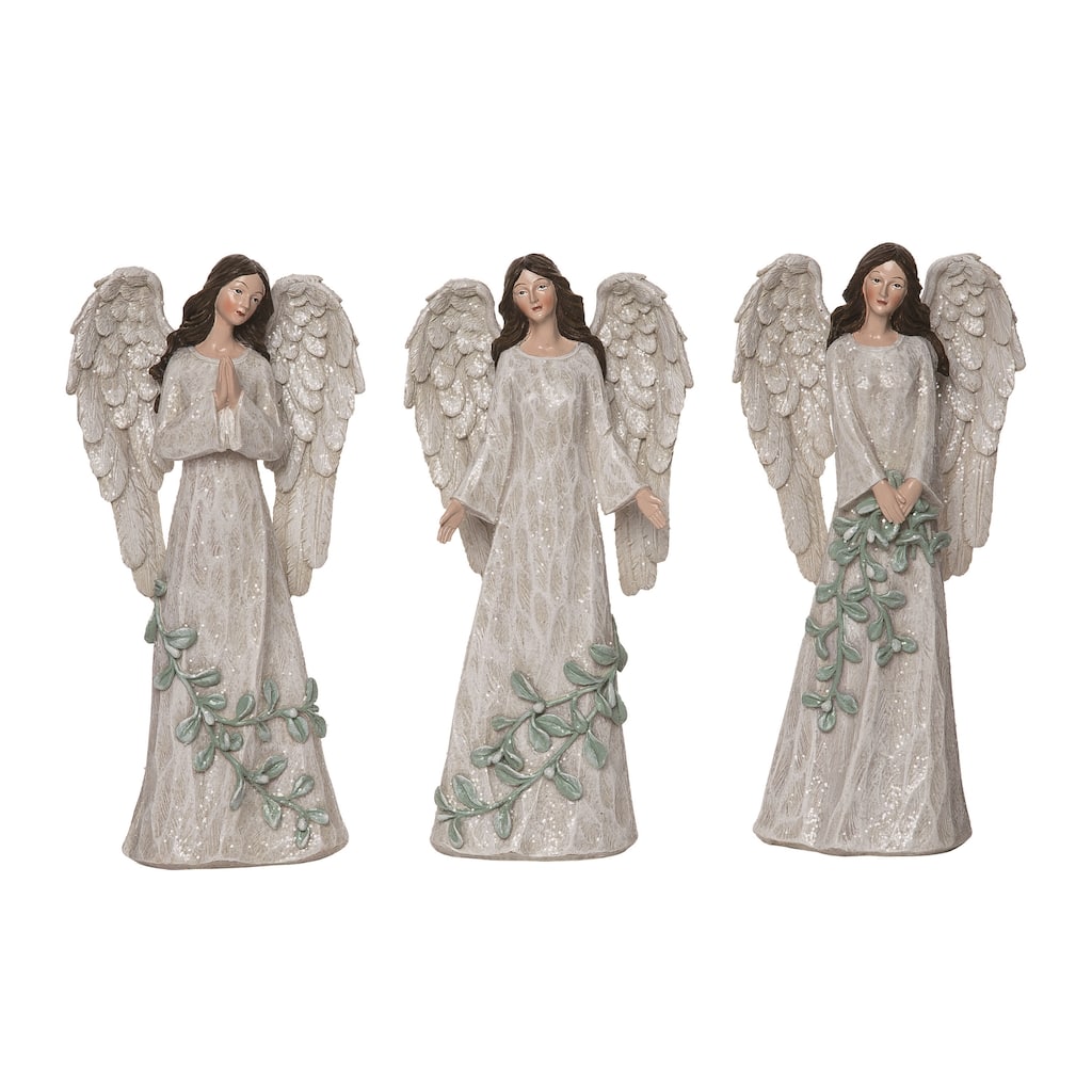 Transpac Resin Greenery Angel Figurine Set of 3 Christmas Home Decorations