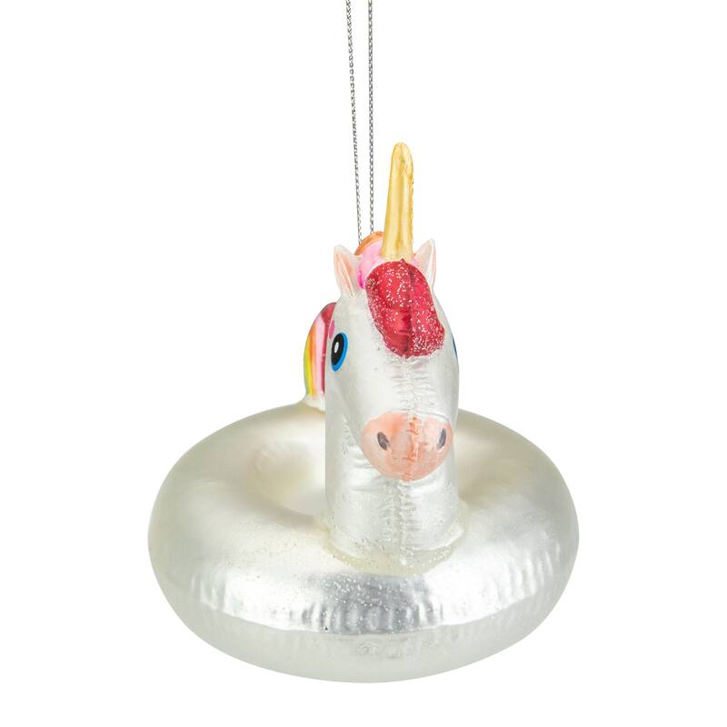 6.5" Rainbow Unicorn Pool Float Glass Christmas Ornament