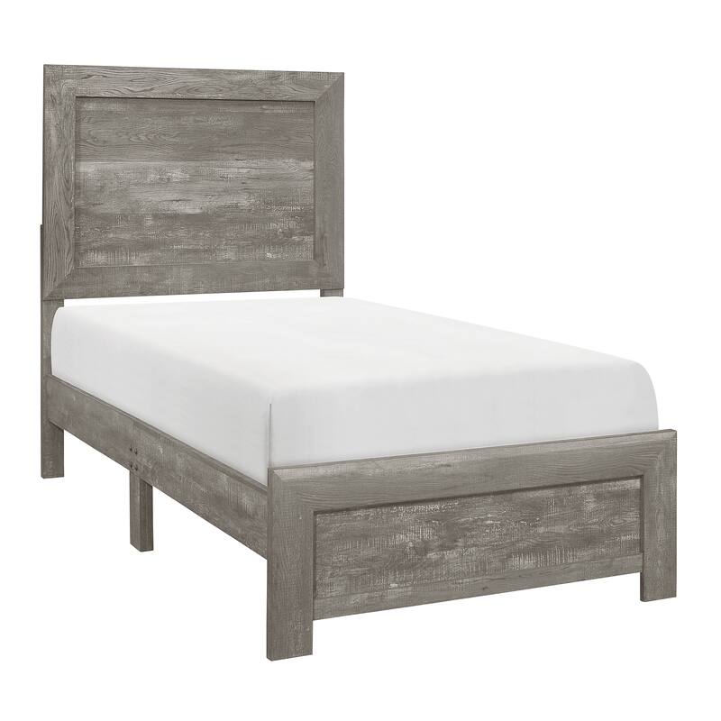 Rustic Gray Twin Size Wooden Panel Bed with Headboard and Footboard, Easy Assembly, Ships in One Box