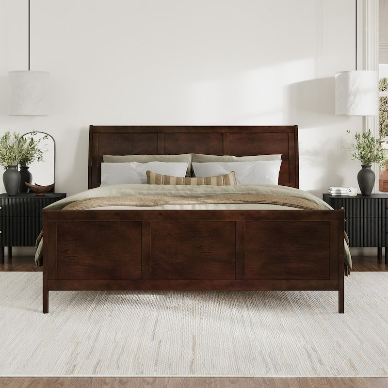 Valencia Solid Wood Low Profile Sleigh Platform Bed with Matching Footboard