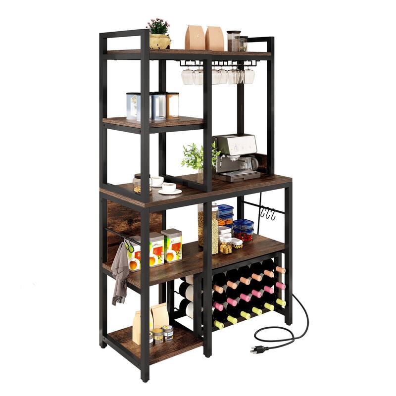 Kitchen Baker's Rack with Microwave Stand Wine Storage and Utility Shelves for Organized Pantry