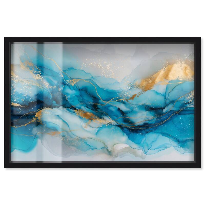 Ethereal Blue and Gold Shadowbox by Art Remedy - Black - 45" x 30"