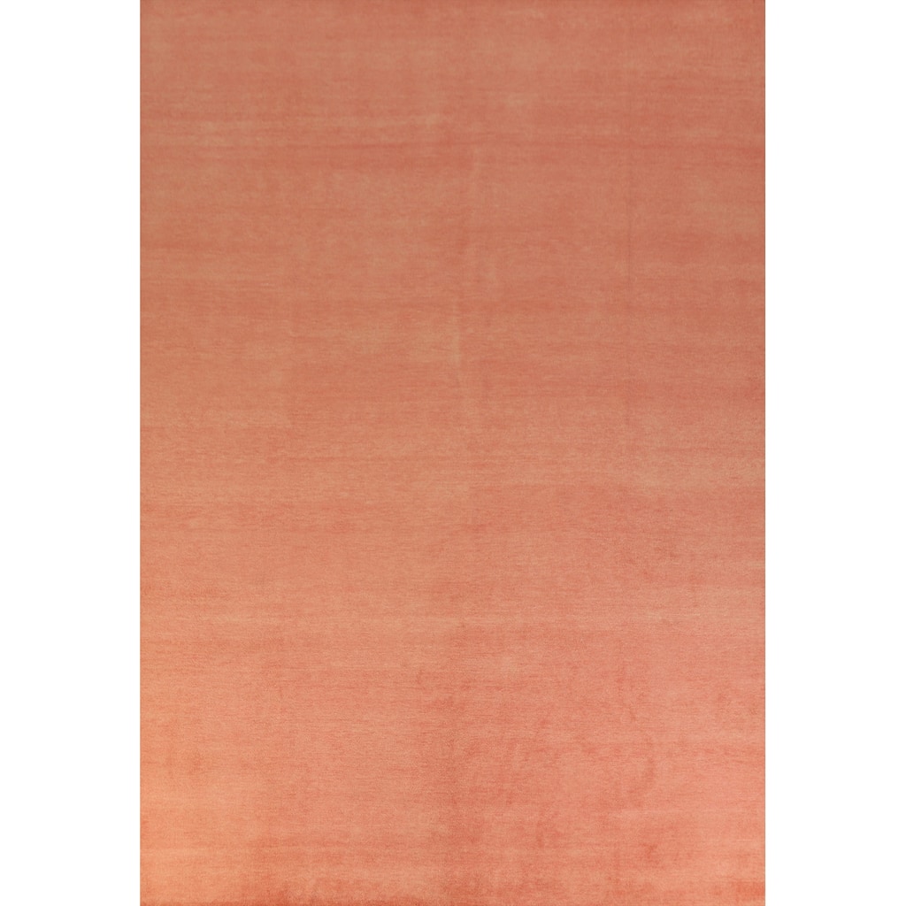 Hand Knotted Oriental 100% Wool Carpet Modern Solid Peach Gabbeh Area Rug - 12' 4'' X 8' 9''