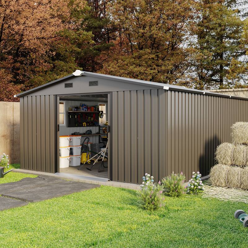 10*12ft 0.25mm Steel Plate, Surface Protective Film, Two Daylight Windows, Two Colors Can Be Freely Selected Storage Sheds