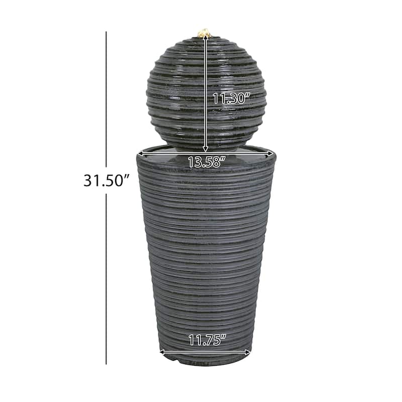31.5"H Tall Striped Concrete Column Fountain-LED Light,Shadow Ambiance Maker for Modern Outdoor Spaces