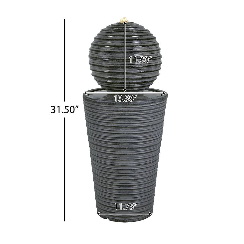 Christopher Knight Home - Victory 31.5"H Tall Striped Concrete Waterfall Fountain-LED Light for Modern Outdoor Spaces