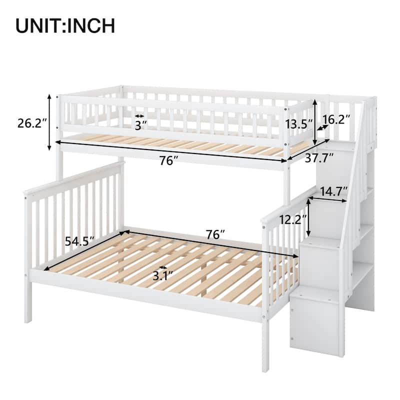 Merax Twin over Full Wood Bunk Bed with Storage Stairs