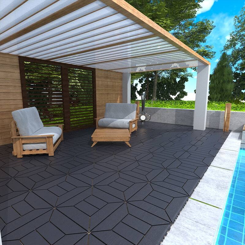 12" Interlocking Patio Deck Tiles – DIY Modular Flooring for Porch, Poolside, Balcony (44-Piece Set) - 44pcs