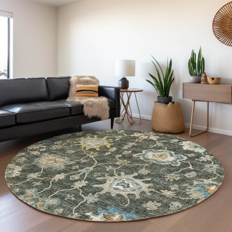 Premium Washable Super Soft Traditional Kashan Mayfield Rug - Forest - 8' x 8' - Round