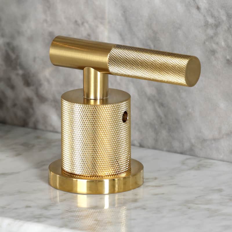 Kingston Brass Convergent Two-Handle 3-Hole Deck Mount Widespread Bathroom Faucet with Knurled Handle and Brass Pop-Up Drain