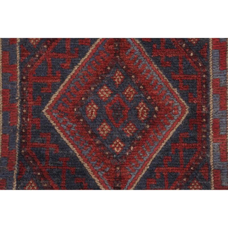 Hand Knotted Oriental 100% Wool Carpet Traditional Tribal Red Balouch Runner Rug - 8' 0'' X 2' 1''