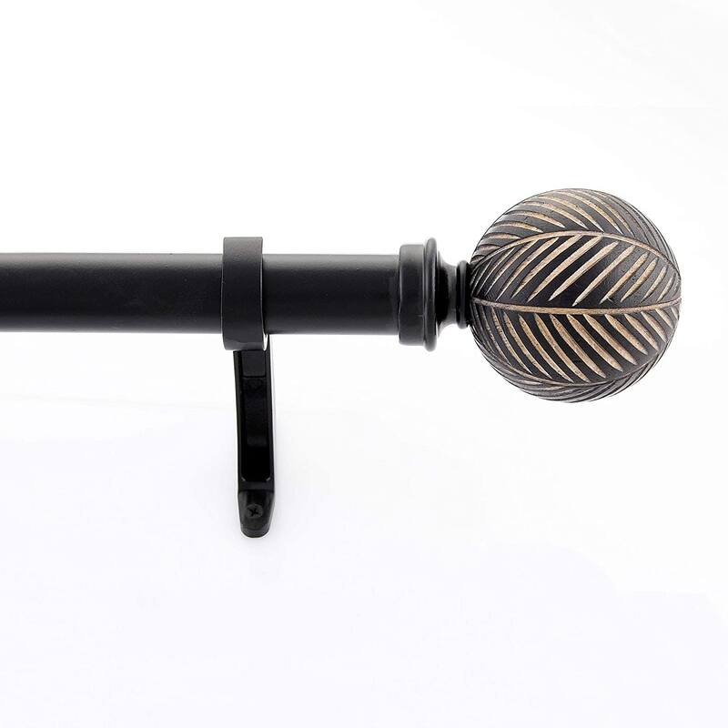 1 Inch Adjustable Black Curtain Rod for Windows & Doors Curtains with Moroccan Ball Finials & Brackets Set -By Deco Window