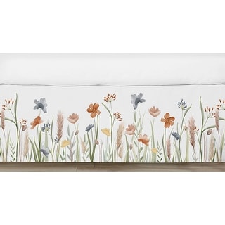 Boho Floral Garden Flower Crib Bed Skirt Sage Green Watercolor Bohemian Floral Farmhouse Vintage Shabby Chic White Beige Nature