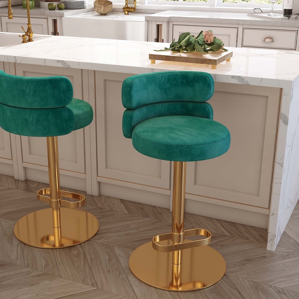 Modern Velvet Bar Stool with Height Adjustment and 360-Degree Swivel
