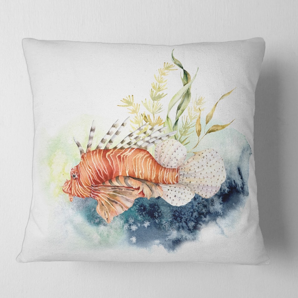 Designart 'Lionfish and Kelp With Coral Reef and Laminaria' Nautical & Coastal Printed Throw Pillow