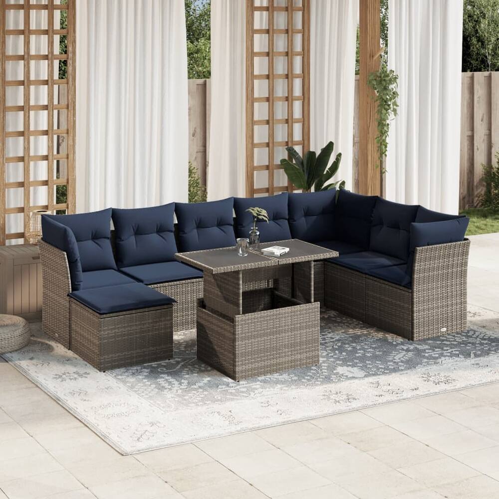 vidaXL Patio Sofa Set with Cushions Modular Outdoor Seating 9 Piece Poly Rattan - 24.4 x 24.4 x 27.2