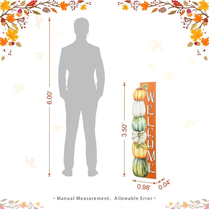 Glitzhome 42"H Lighted Fall Wood Stacked Pumpkins Welcome Porch Sign w/Timer