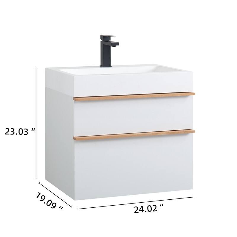 24 Inch Floating Modern Bathroom Vanity with Integrated Acrylic Sink, 2 Soft-Close Drawers and Pre-Assembled Design