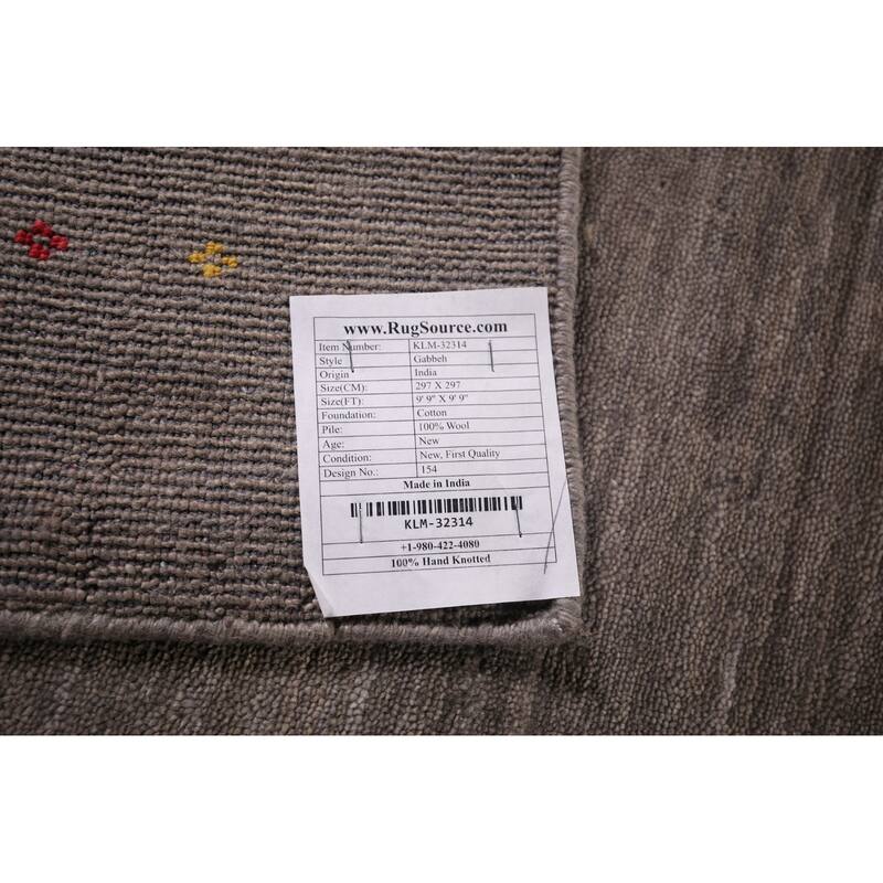 Striped Gabbeh Indian Square Area Rug Hand-Knotted Wool Carpet - 9'9"x 9'9"