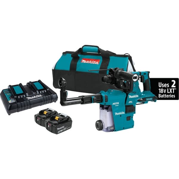 slide 2 of 5, Makita 18V x2 LXT 36V Brushless Cordless 1 1/8 AVT Rotary Hammer Kit Green - Battery