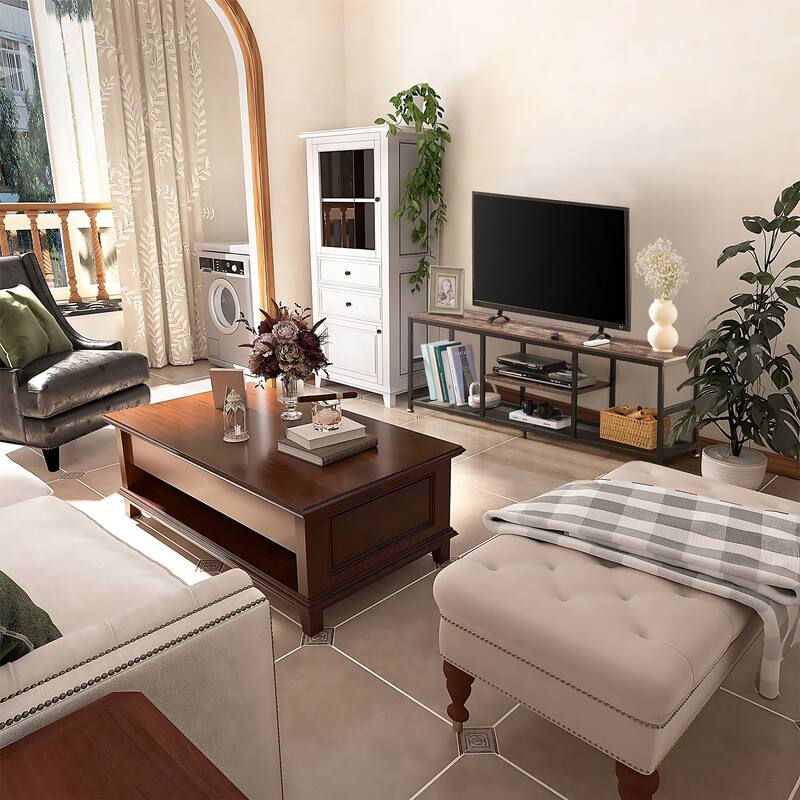 VECELO Industrial TV Stand for Televisions up to 80 Inch,70" Entertainment Center with Open Storage Shelves,Console Table