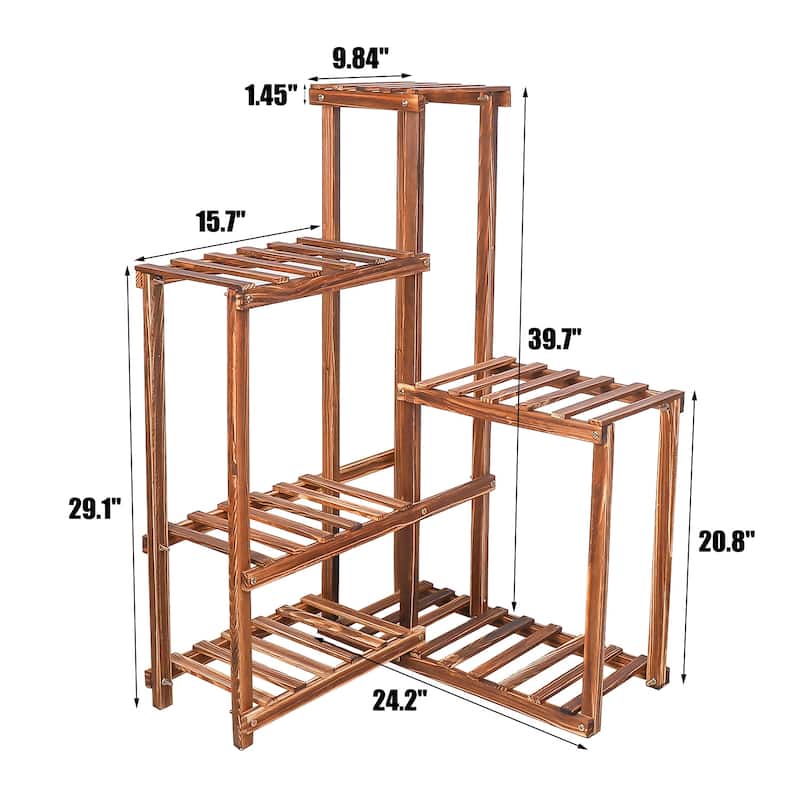 Corner Accent Plant Stand Shelf 6 Tier Wooden Flower Rack for Indoor Outdoor