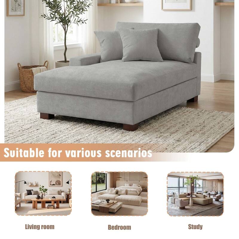 Oversized Chenille Modular Chaise Lounge With Deep Seat