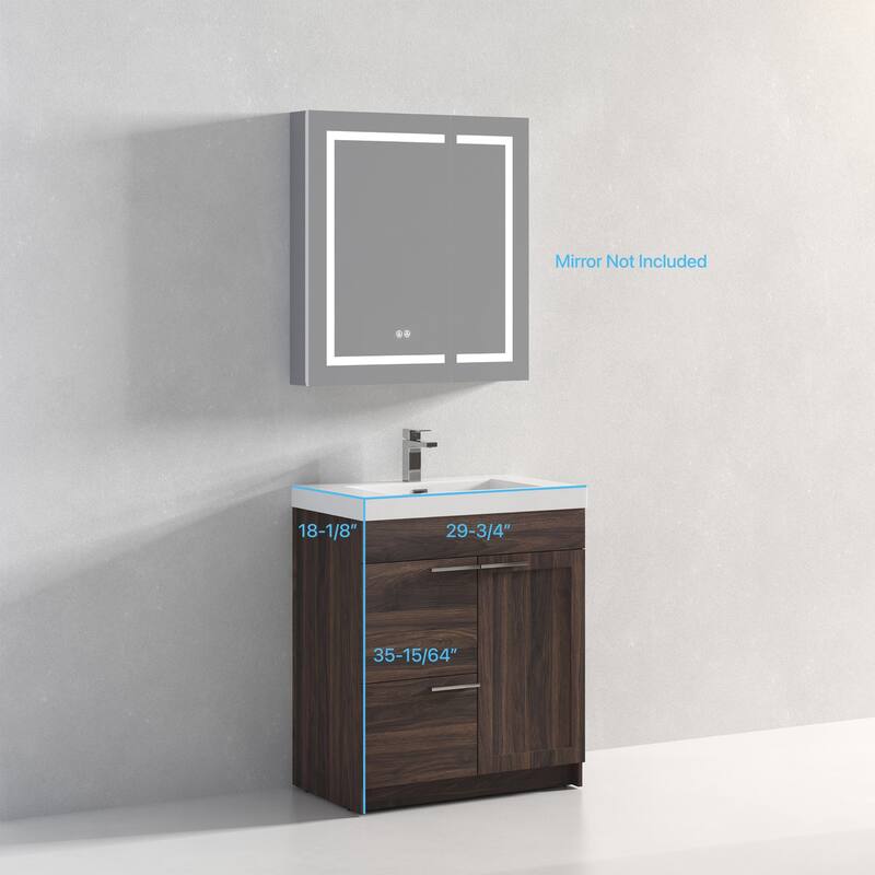 Blossom Hanover 30 Inch Bathroom Vanity with Topmount Acrylic Sink