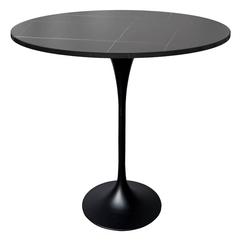 LeisureMod Verve 48" Round Dining Table with Sintered Stone TableTop and Black Steel Base for Kitchen & Dining Room