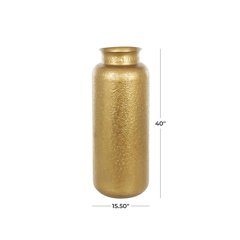 Metal Tall Textured Hammered Floor Decorative Vase - Gold - Roche River Decor