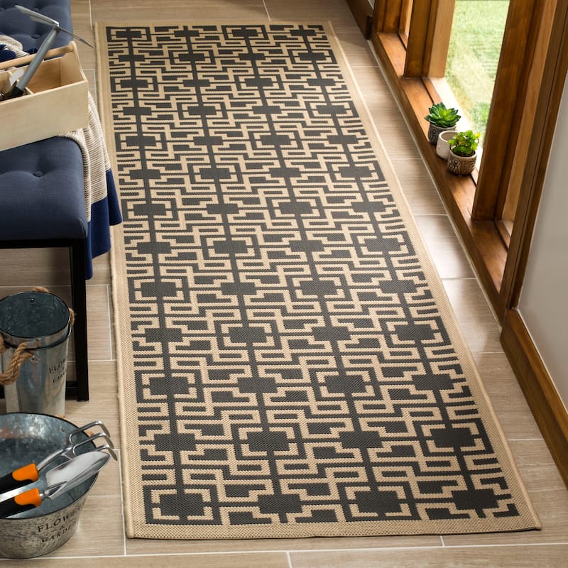 Martha Stewart by SAFAVIEH Hrissoula Indoor/ Outdoor Waterproof Rug - 2'7" x 8'2" Runner - Anthracite/Beige