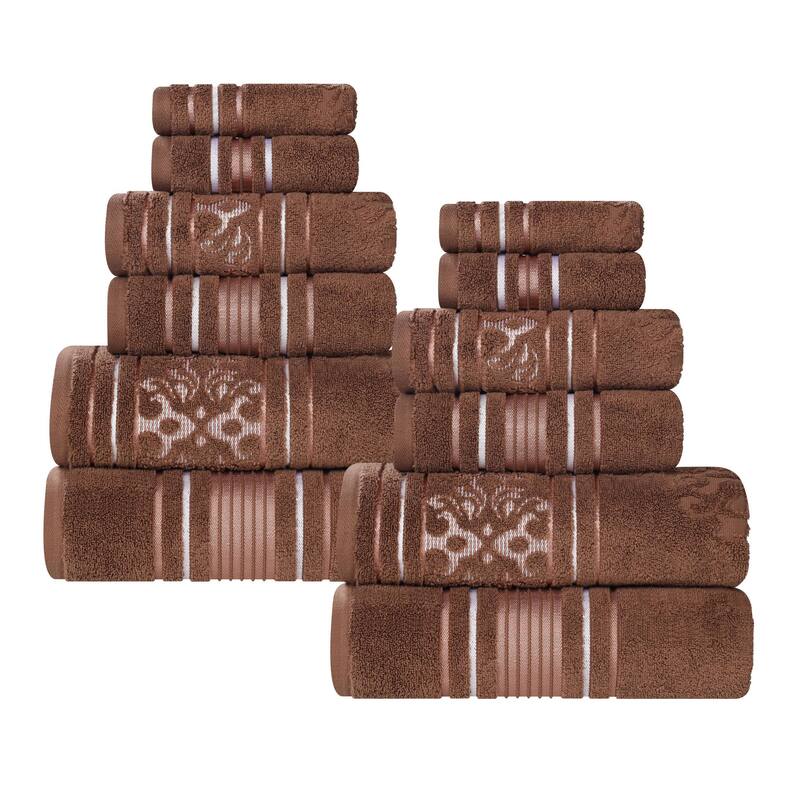 Superior Sadie Zero Twist Cotton Solid and Floral 12 Piece Towel Set